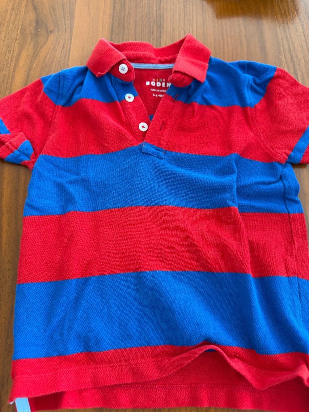 Mini Boden Boys Red and Blue Striped Polo - Size 5/6